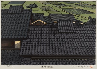 Střecha ze série Kisokaido (barevný woodblock print) od Japanese School