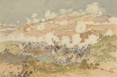 Ruský protiútok na naši pozici v Chien-Shan (chromolitho) od Japanese School