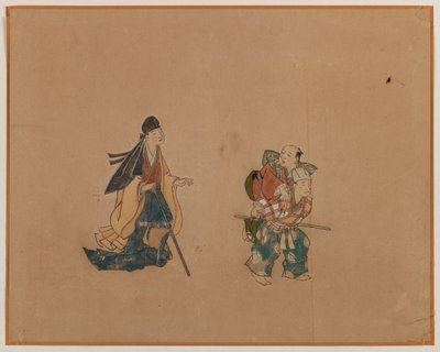 Samuraj a dva slepci, malba listů alba (inkoust a barva na papíře) od Japanese School