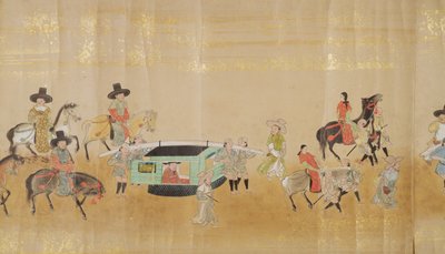 Šesté korejské velvyslanectví v Japonsku v Meireki 1 v době nástupnictví Tokugawa Ietsunas v roce 1651, pravděpodobně Kano Masunobu (1625-94) (svitek) (detail) od Japanese School
