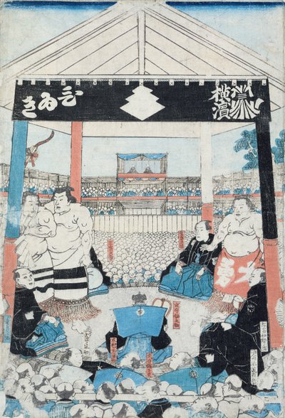 Zápasníci sumo se chystají začít zápas (dřevěný tisk) od Japanese School