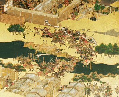 Bitva u Hogenu z plátna, období Momajama (1568-1600) (pero a tuš, barva a zlato na desce) (detail) od Japanese School