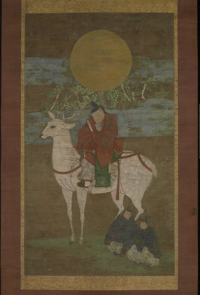 Odchod z Kashimy (Božstvo Kasuga out), konec 14. století (závěsný svitek: inkoust, barva a zlato na hedvábí) od Japanese School