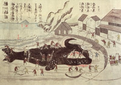 The Jointing of a Whale, konec 19. století (barevná rytina) od Japanese School