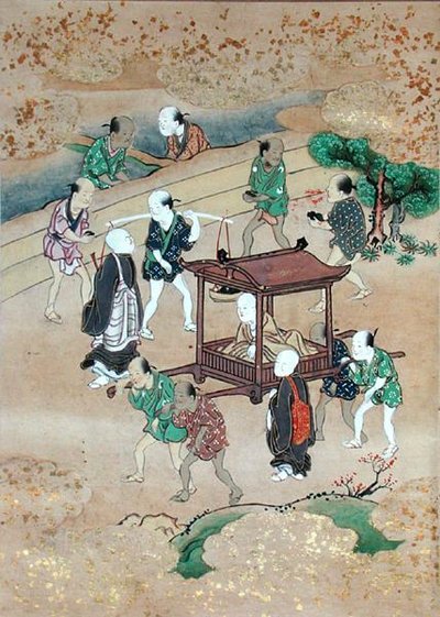 Mnich Shogaku (1126-1235) Cestování v Koshi (akvarel na papíře) od Japanese School