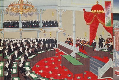 Parlament v Tokiu, konec devatenáctého století (barevný dřevořez) od Japanese School