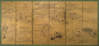 The Tale of Genji, konec 17.-začátek 18. století (inkoust s pigmentem a plátkovým zlatem na slídovém papíru) (pár 171423) od Japanese School