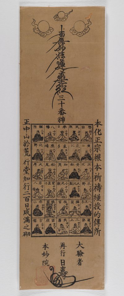 Třicet bohů sekty Nichiren (dřevěný tisk) od Japanese School