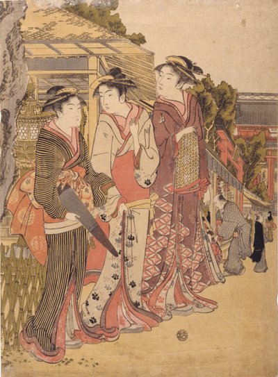 Tři krásky na tržišti (barevný dřevořez) od Japanese School