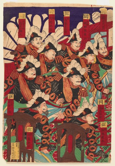 Tři listy triptychu, 1868-1912 (dřevořez) (viz také 406926 & 406927) od Japanese School