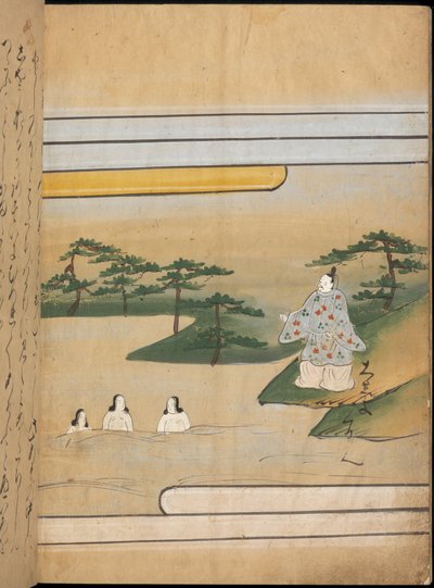 Tři ženy ve vodě, ilustrace z „Taishokkan“ (inkoust a barva na papíře) od Japanese School