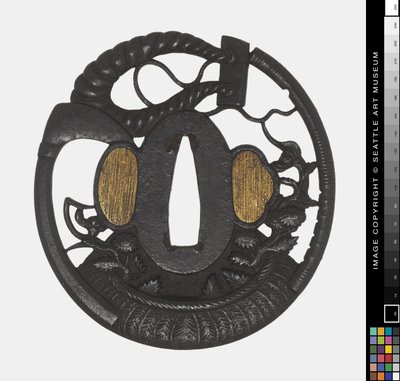 Tsuba: Květiny, kosa, provaz, začátek 18 století (železo) od Japanese School