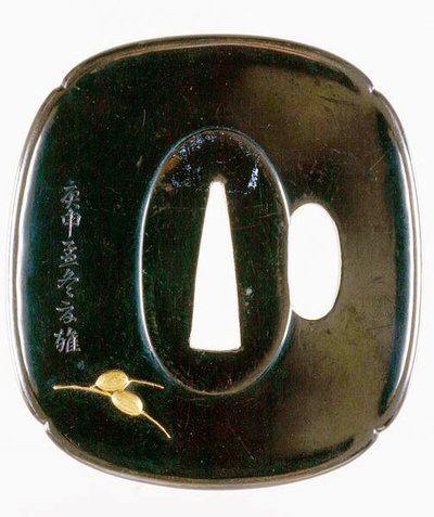 Tsuba, japonský chránič meče (shakudo slitina mědi a zlata) (přední pohled viz 210153) od Japanese School