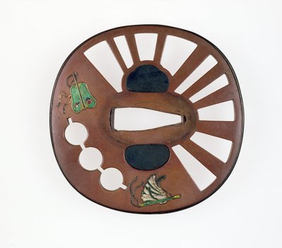 Tsuba zdobená vějíři (měď se smaltem) od Japanese School