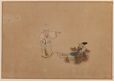 Dvě figury, malba listů alba (tuš a barva na papíře) od Japanese School