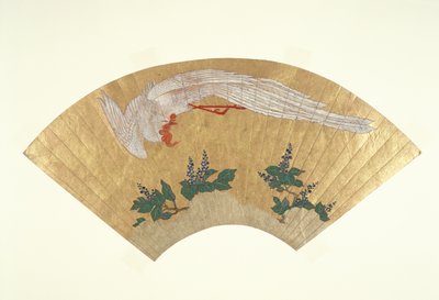 Nenamontovaný ventilátor: Potápění ptáků na zasněženém bambusu, cca 1700-60 (zlato a wc na papíře) od Japanese School