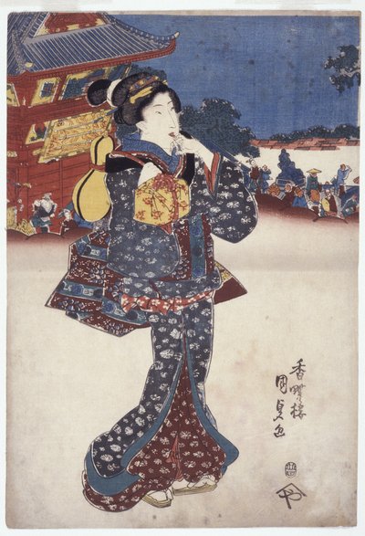 Bez názvu (A Woman Traveling) (barevné dřevoryty) od Japanese School