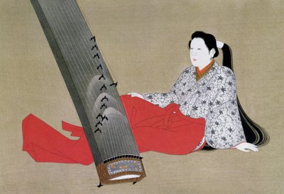 Woman Playing the Koto, reprodukováno v časopise The Kokka, c.1896-97 od Japanese School