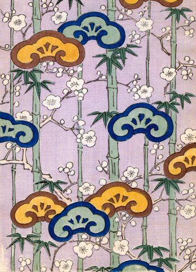 barevný dřevotisk Bamboo and Cherry Blossoms od Japanese School