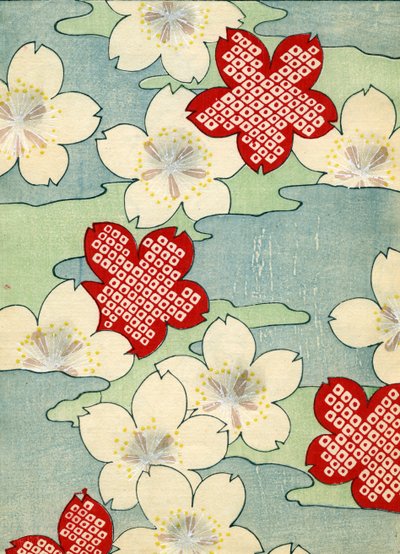 barevný dřevotisk Dřínových květů od Japanese School