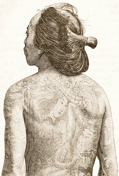 muž s tradičním japonským tetováním Irezumi, kolem roku 1880 od Japanese School