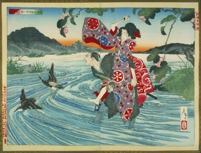 The Demon Omatsu Murders Shirosaburō in the Ford od Tsukioka Yoshitoshi