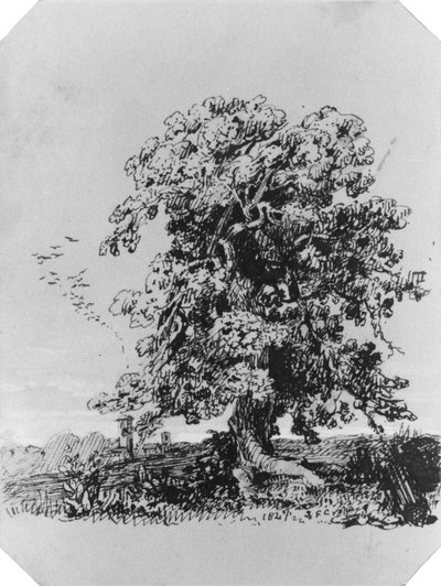 Krajina se stromem a vesnicí v dálce (z Cropseyova alba) od Jasper Francis Cropsey