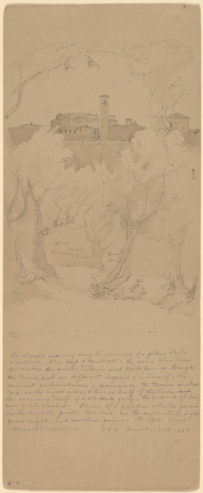 Pohled skrz stromy v Tivoli [recto] od Jasper Francis Cropsey