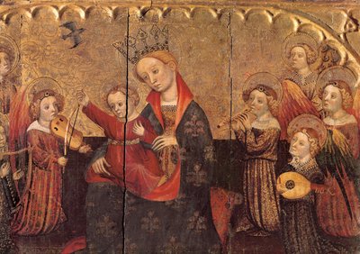Přihrádka z oltářního obrazu s Pannou a Dítětem a andělskými hudebníky, počátek 15. století (tempera na dřevě) od Jaume Cabrera