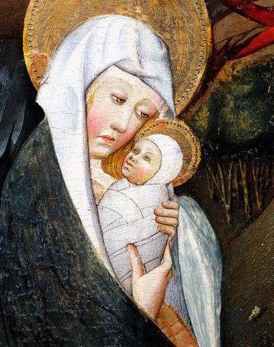 Marie a dítě, detail z Útěk do Egypta, oltářní obraz z Verdu od Jaume Ferrer