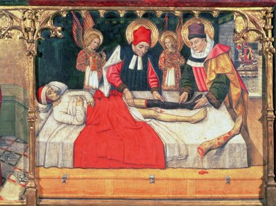 126-0035321 SS. Kosmas a Damian naroubují nohu etiopského muže na pahýl jáhna Justiniána; od Jaume Huguet
