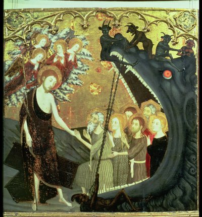 Panel Sestup do Limba, z oltářního obrazu kláštera Santo Sepulchro, Zaragoza (tempera na panelu) od Jaume Serra