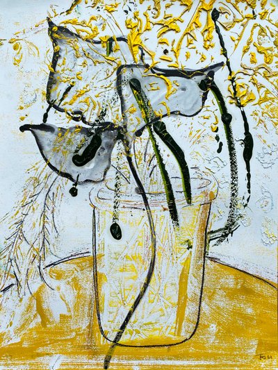 Fleur De Sel No. 08 Gold Black White Monotype, 2021 (olej na papíře) od Jay Batlle