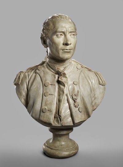 Portrétní busta Johna Paula Jonese, model 1780, litá 1787-89 (omítka s terakotovou barvou) od Jean Antoine Houdon
