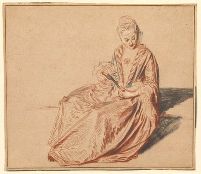 Sedící žena s vějířem od Jean-Antoine Watteau