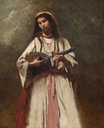 Cikánka s mandolínou od Jean-Baptiste-Camille Corot