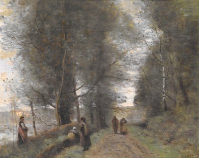 Ville d'Avray, lesní cesta podél rybníka od Jean-Baptiste-Camille Corot