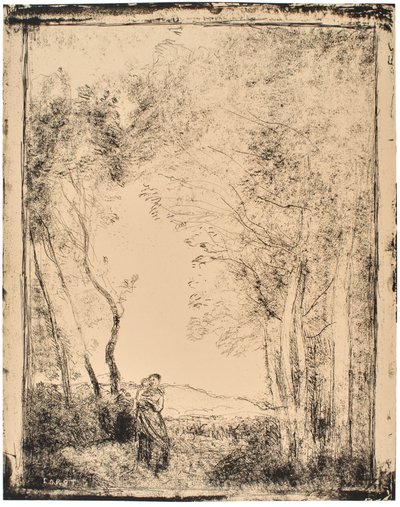 Mladá matka u vstupu do lesa od Jean-Baptiste-Camille Corot