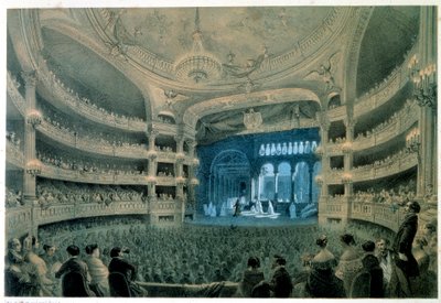 Pohled do divadelního sálu Opery Garnier (Academy of Music). Litografie Jean Baptiste Arnout (1788-1870). 19. století. Paříž, B.N. od Jean Baptiste Arnout