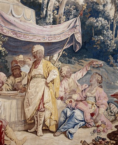 Das Freiluftbankett, Vorhang russische Spiele, (Detail) von Jean-Baptiste Le Prince