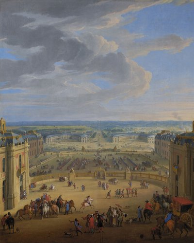 Perspektivische Ansicht des Schlosses von Versailles auf den Place d