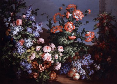 Stillleben mit Rosen und Flieder. Gemälde von Jean Baptiste Monnoyer (1634-1699) Privatsammlung von Jean-Baptiste Monnoyer