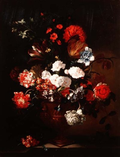 Zátiší z karafiátů, tulipánů, pivoněk a dalších květin od Jean Baptiste Monnoyer