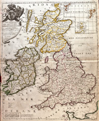 Mapa království Anglie, Skotska a Irska (Velká Británie) (rytina od Jean Baptiste Nolin