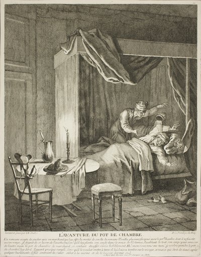 Dobrodružství komorního hrnce, čtvrtý talíř ze Scènes du Roman Comique od Jean-Baptiste Oudry