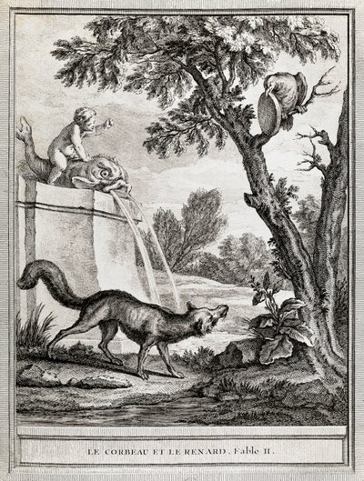 Vrána a liška, ilustrace Jean-Baptiste Oudry (1686-1755) pro bajku Jean de La Fontaine (1621-1695) od Jean Baptiste Oudry
