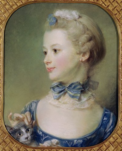 Mladá dívka s kočkou (pastel na pergamenu) od Jean Baptiste Perronneau