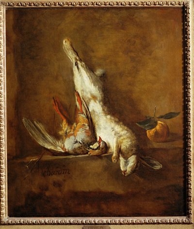 Mrtvý zajíc s červenou koroptví (malba na plátně) od Jean-Baptiste Simeon Chardin