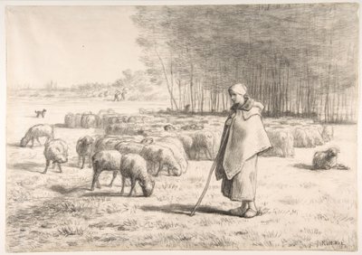Pastýřka se svým stádem od Jean-Francois Millet
