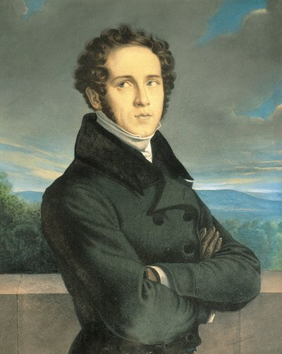 Itálie, Milán, Portrét italského operního skladatele Vincenza Belliniho (1801 - 1835) od Jean Francois Millet